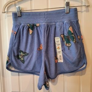 Blue Butterfly Print Terry Cloth Shorts